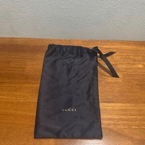 Gucci Black Satin Drawstring Pouch with Gold Logo